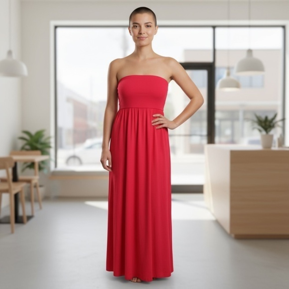 Splendid Vivid Pink Strapless Knit Maxi Dress Size XL